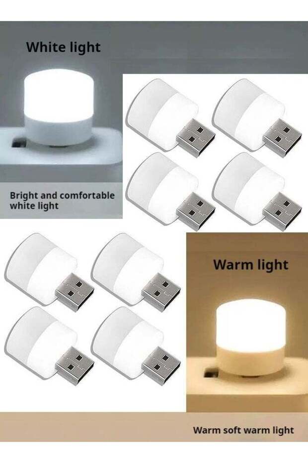 8 warm eye friendly mini USB night lights (4 white lights+4 warm lights) for reading, plugged into