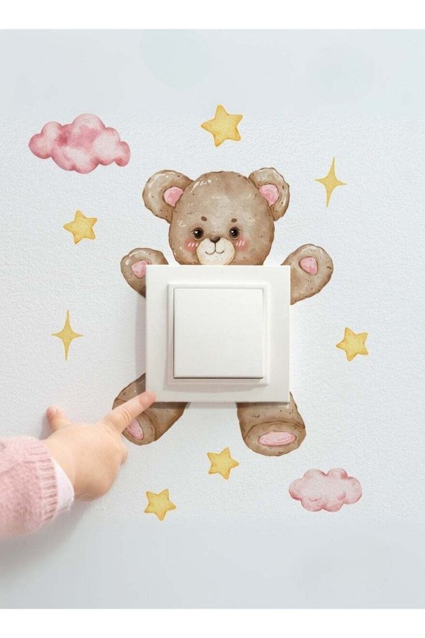 Cute Teddy Bear Switch Sticker – Removable Waterproof Wall Decal for Kids’ Room, Nursery, Baby Room