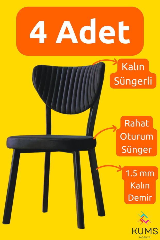 4 Adet Elma Mutfak Salon Balkon Sandalyesi Siyah demir Ayak 1. Sınıf Kumaş - 1