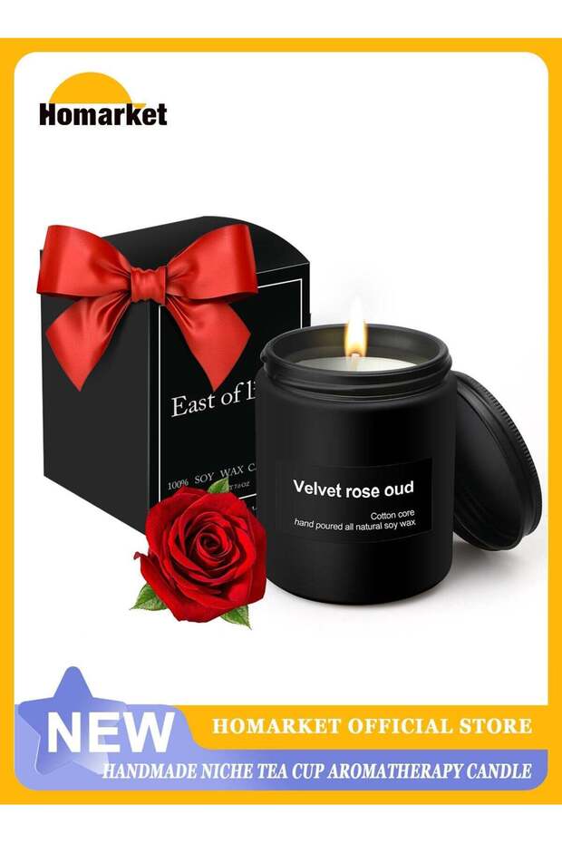 Velvet Rose Scented Oud Candles Gift for Women and Men - Aromatherapy Candle with Crystals Inside,