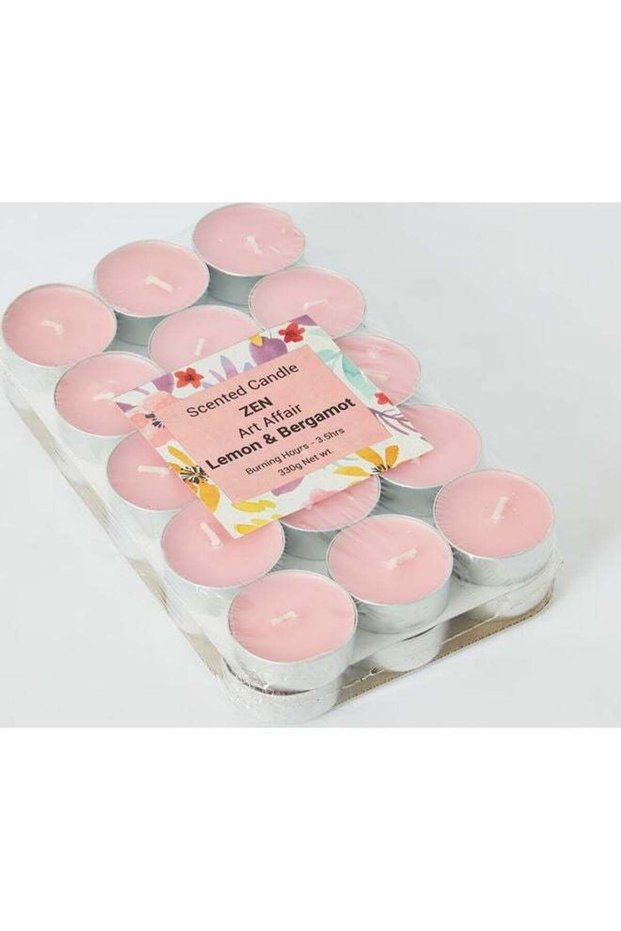 50-Piece Zen Art Affair Lemon And Bergamot Tea Light Scented Candle Set Pink