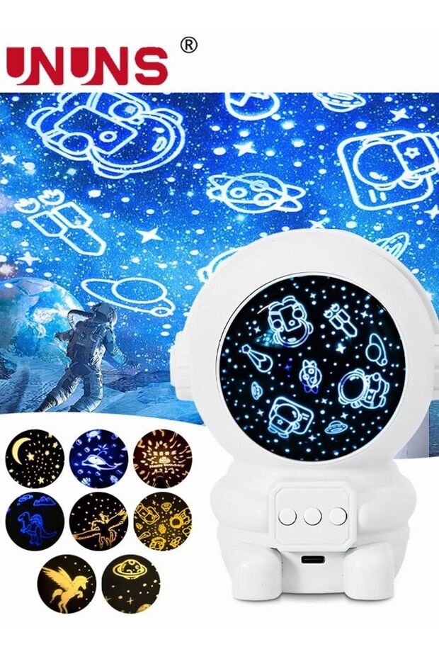 Night Light Projector for Kids, Astronaut LED Light for Kids with 8 Projection Films, 360 Degree Ro