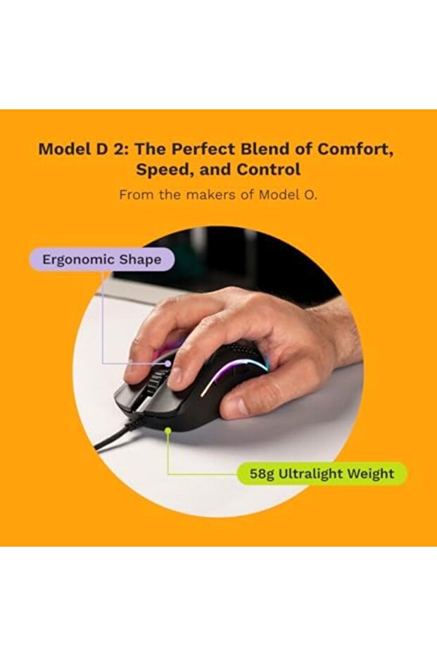 Gaming Wired Mouse D2 RGB Super Light Weight 58g Optical Sensor 26K DPI 6 Programmable Buttons 80M C - 2