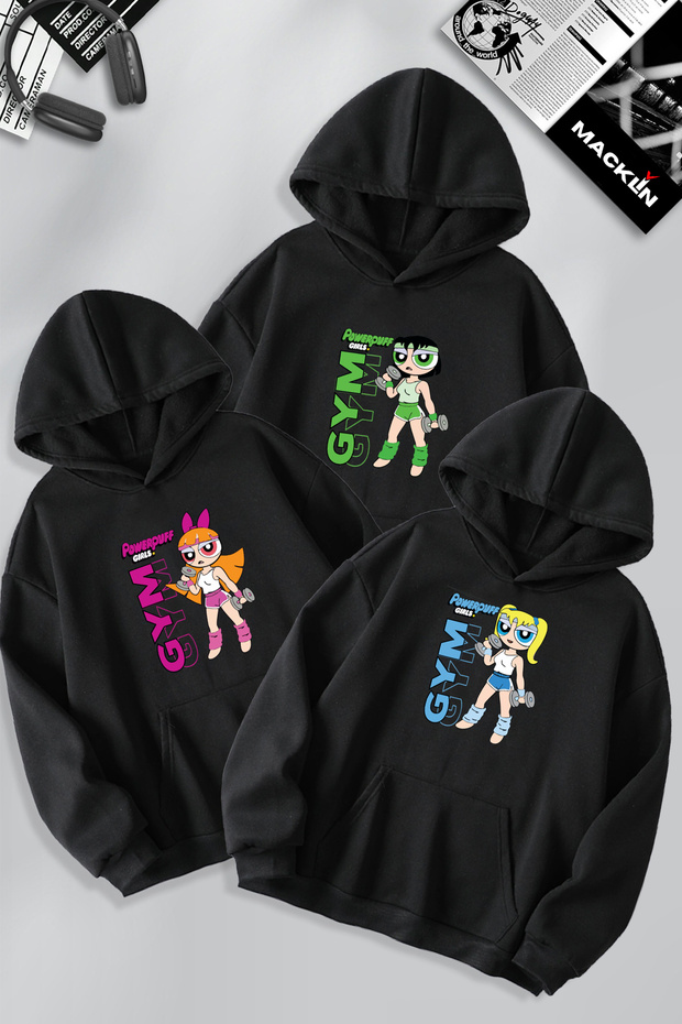 Powerpuff Girls Gym Printed Friend Couple Combination Design 3-Thread Hooded Sweatshirt Hoodie