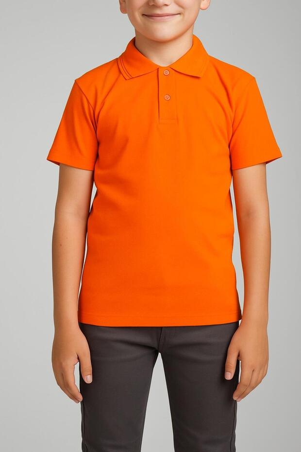 Unisex Polo Neck Short Sleeve School T-Shirt Orange 130101