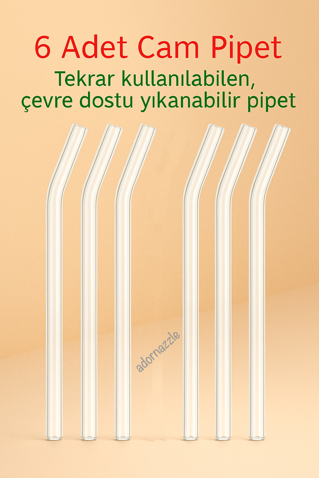Şeffaf Cam Pipet Seti, Isıya Dayanıklı Pipet, Eğimli Cam Pipet (6 Adet) - 3