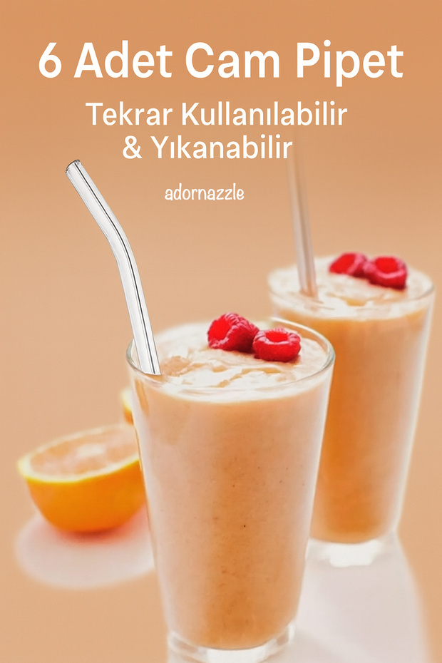 Şeffaf Cam Pipet Seti, Isıya Dayanıklı Pipet, Eğimli Cam Pipet (6 Adet) - 1