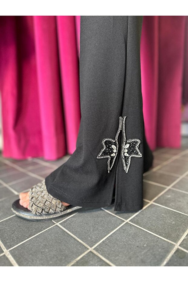 SİYAH TAŞLI İSPANYOL PANTOLON - 5