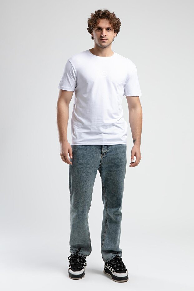 Johnson White Crew Neck Printed Standard Fit Men's Tshirt