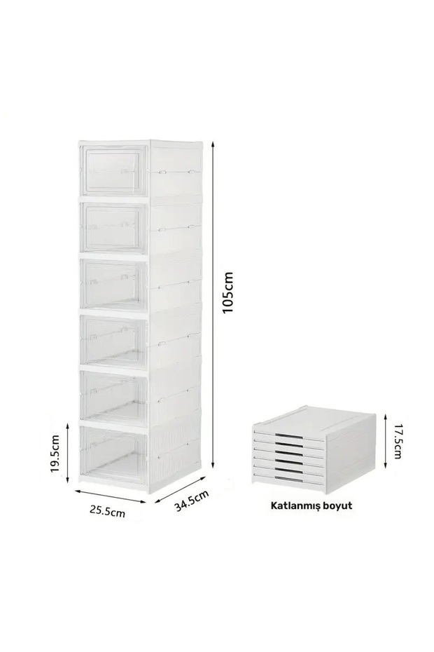 6 Katlı Modüler Lüks Ayakkabı Kutusu Katlanır Ayakkabılık - 7