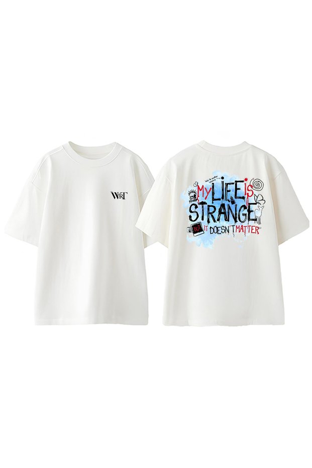 My Life İs Strange 1 Design Back Printed Cotton White Oversize T-Shirt