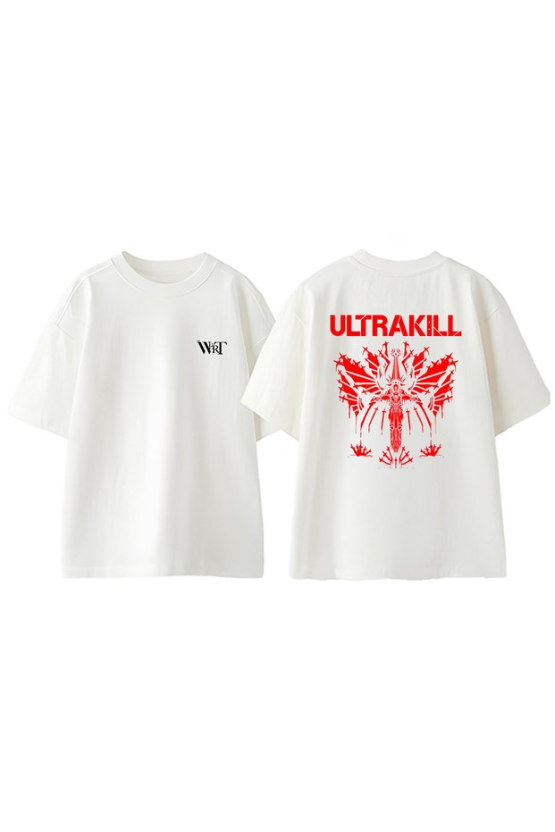 Ultrakill 4 Design Back Printed Cotton White Oversize T-Shirt