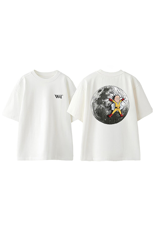 One Punch Man 9 Design Back Printed Cotton White Oversize T-Shirt