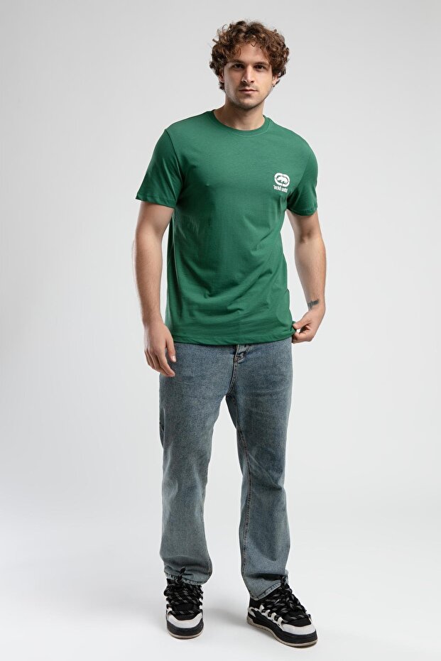 Corinth Green Crew Neck Printed Standard Fit Men's Tshirt