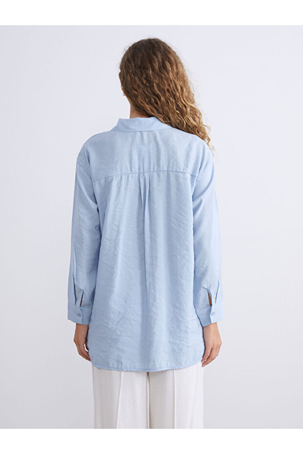 Mavi Oversize Modal Karışımlı Kadın Gömlek Tunik - 8