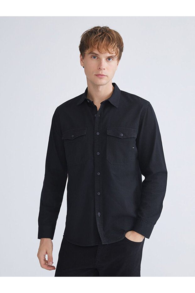 Regular Fit Uzun Kollu Erkek Jean Gömlek - 1