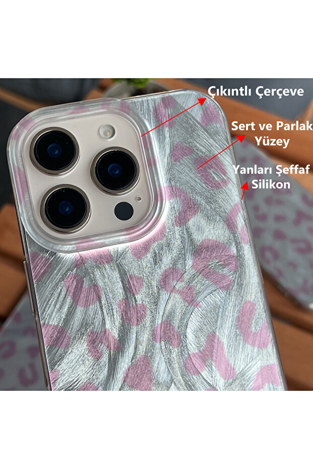 حافظة هاتف مقاومة للصدمات لهاتف آيفون 15 برو باللون الوردي الفهد - 2