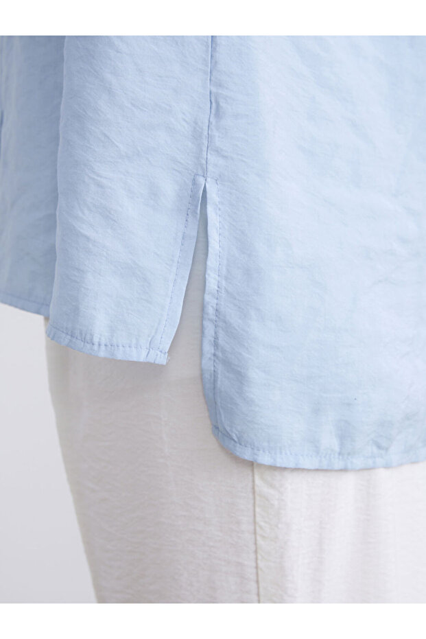 Mavi Oversize Modal Karışımlı Kadın Gömlek Tunik - 6