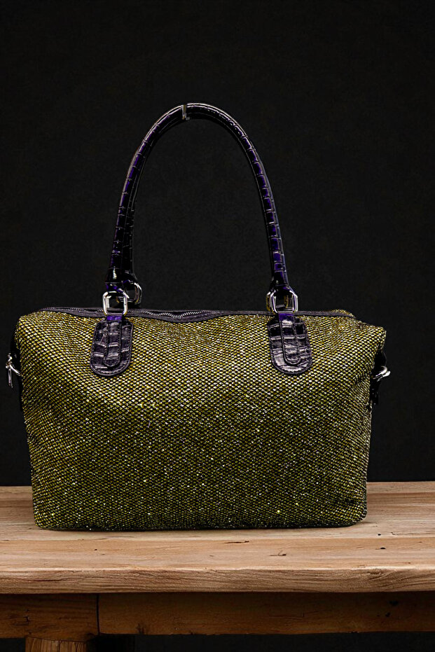 Women's Silvery Black Tote Hand and Shoulder Bag. Widebag.