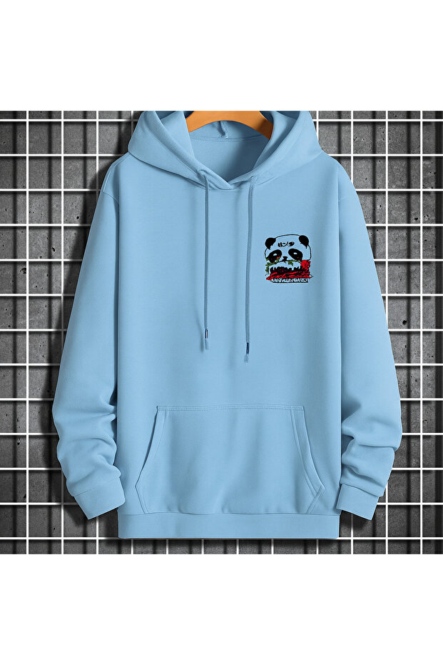 Hooded Oversize 3 Thread Panda Printed Sweatshirt - 1