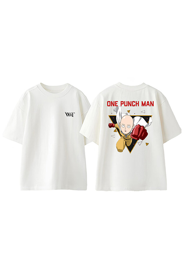 One Punch Man 6 Design Back Printed Cotton White Oversize T-Shirt