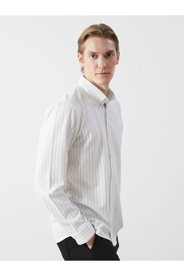 Slim Fit Long Sleeve Striped Dobby Men's Shirt