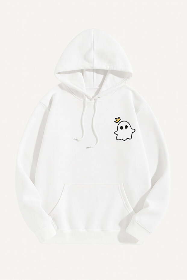 Hooded Oversize 3 Thread Crown Ghost Printed Sweatshirt - 1