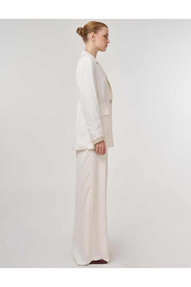 Jachetă Blazer Brodată Ecru - 5