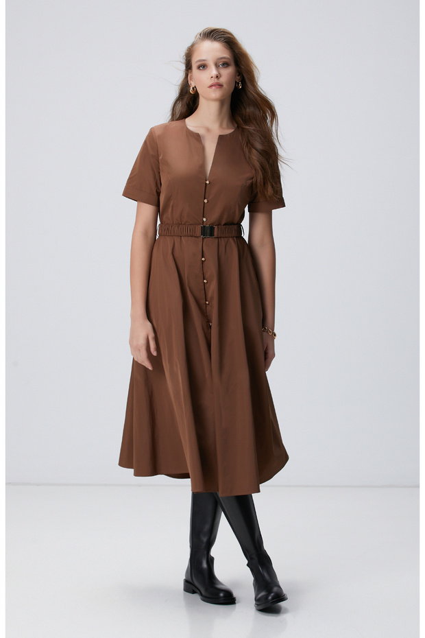 Tarçın Midi Tafta Elbise - 3