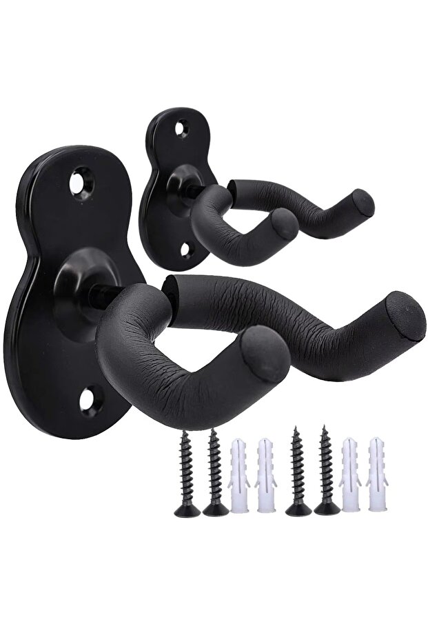 Black 2 Pack Guitar Wall Mount Hanger Hook Acoustic Electric Bass Guitar Wall Hook Hanger Black Meta