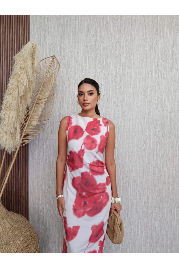 Batik Çiçek Desen Midi Elbise - 4