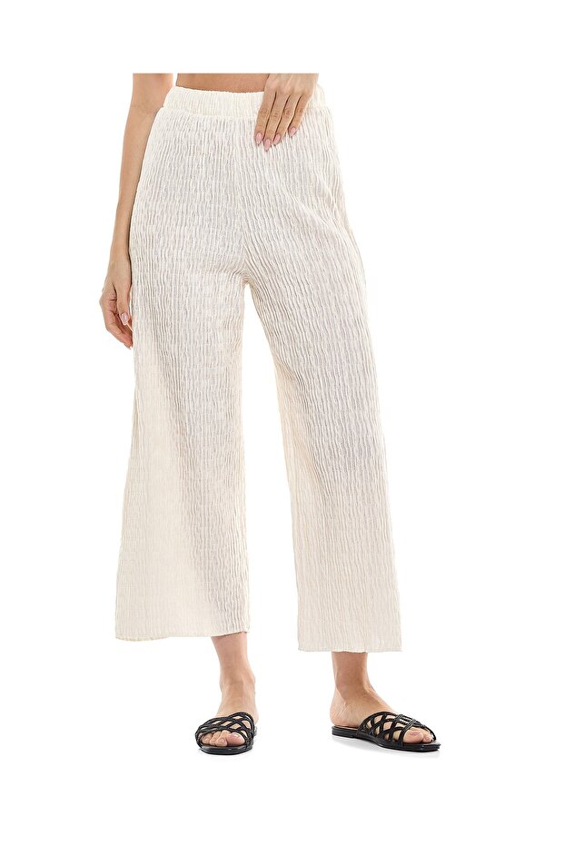 Textured Pants with Elastic Waist - 2