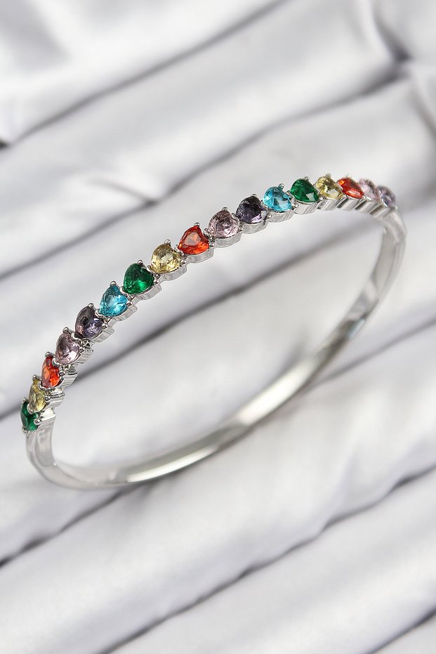 Brass Colored Zircon Stone Heart Model Silver Color Women's Handcuffs