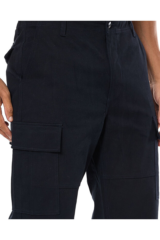 Solid Cargo Pants with Button Closure - 5