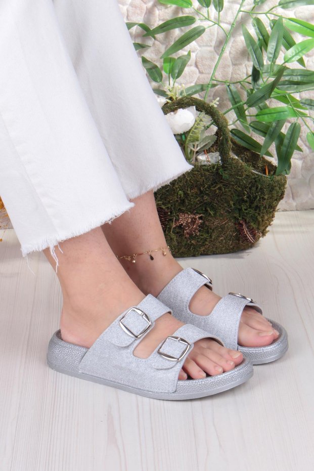 Summer Women's Orthopedic Slippers – Glitter Detailed, Double Buckle, Soft Sole Home and Street Slippers