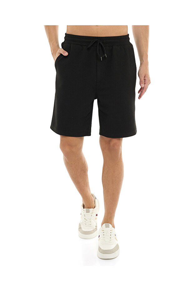 Waffle Textured Shorts with Drawstring Waist - 2