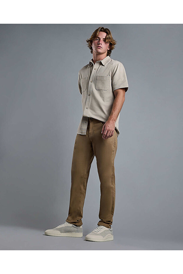 Solid Woven Pants with Button Closure - 1