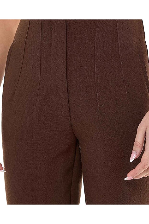 Solid Slim Fit Cropped Trousers with Button Closure - 3