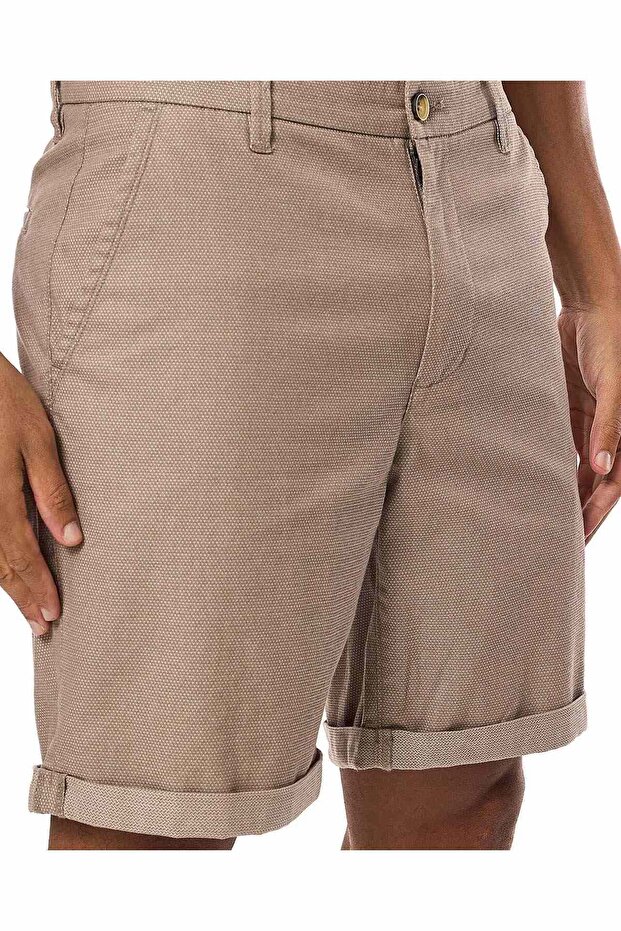 Textured Shorts with Button Closure - 5