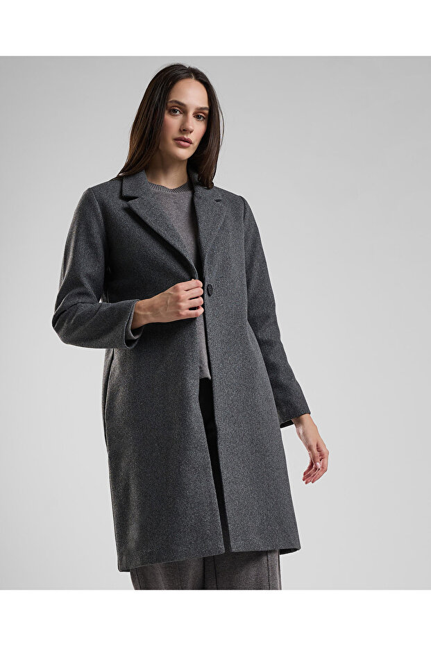Textured Overcoat with Button Closure - 1
