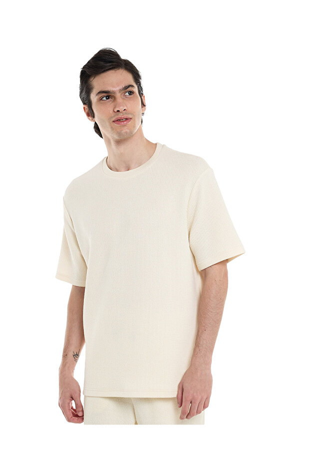 Ribbed T-Shirt with Crew Neck and Short Sleeves