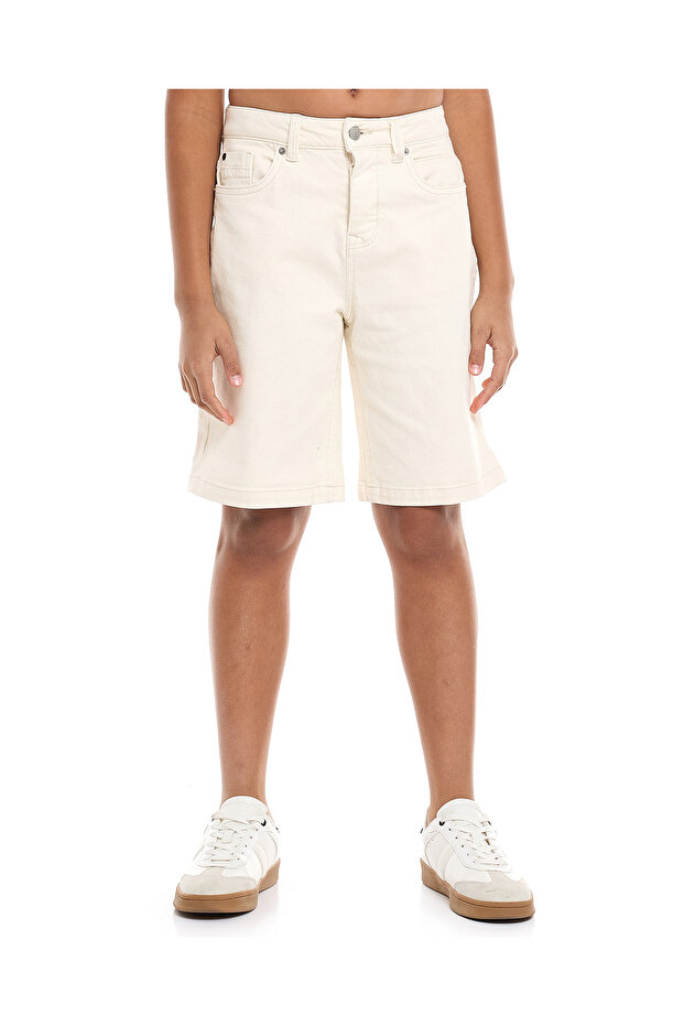 Solid Denim Shorts with Button Closure - 2