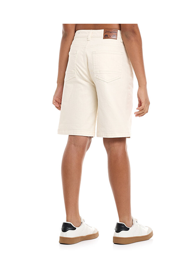 Solid Denim Shorts with Button Closure - 4