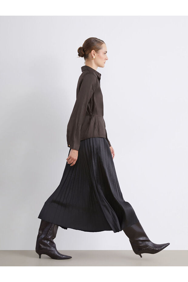 Rmz Gi̇yi̇m Farkiyla Satin Pleated Skirt with Waist Drawstring