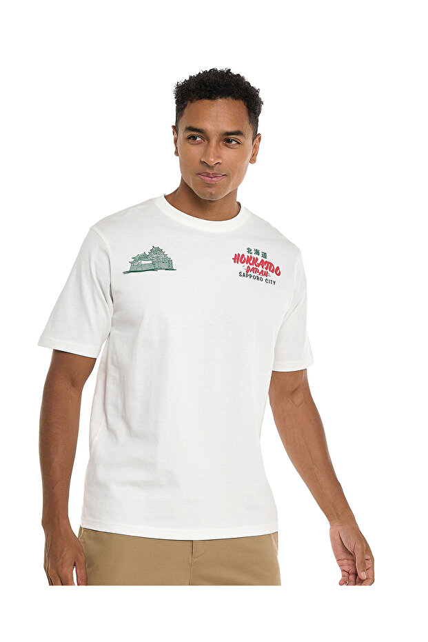 Typography Print T-Shirt with Crew Neck and Short Sleeves