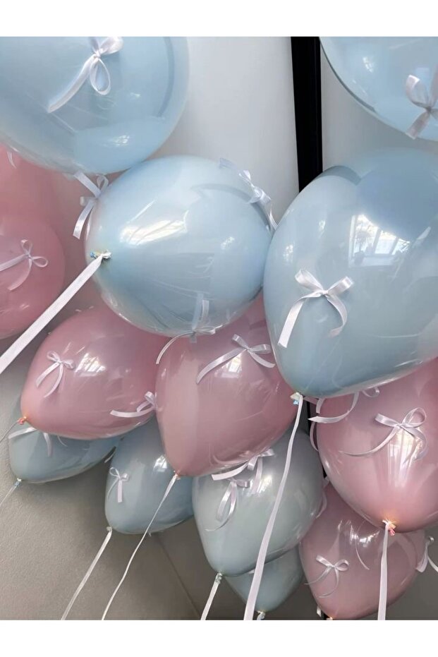 Blue Pink White Bow Balloon Set of 20