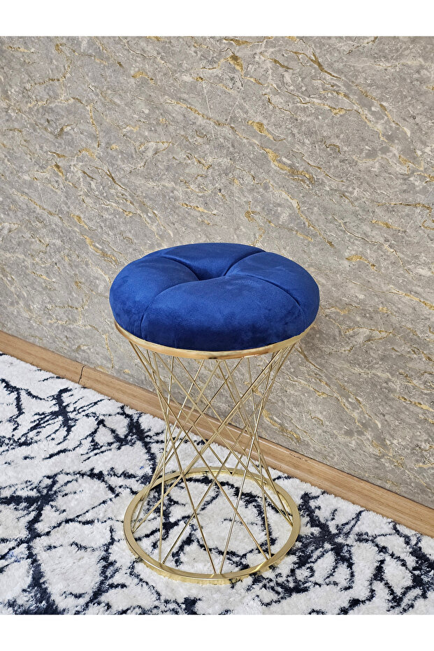 Yuvarlak Gold Kaplama Puf Oturak - Bench - Ayak Ucu Oturak - Tabure - Makyaj Oturak - 3