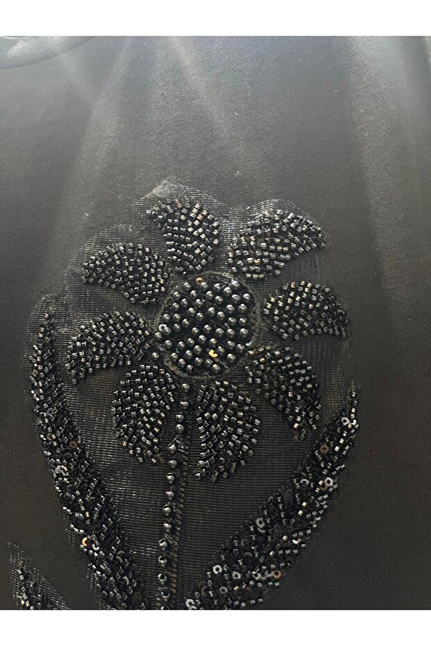 boncuk işlemeli tshirt siyah - 6