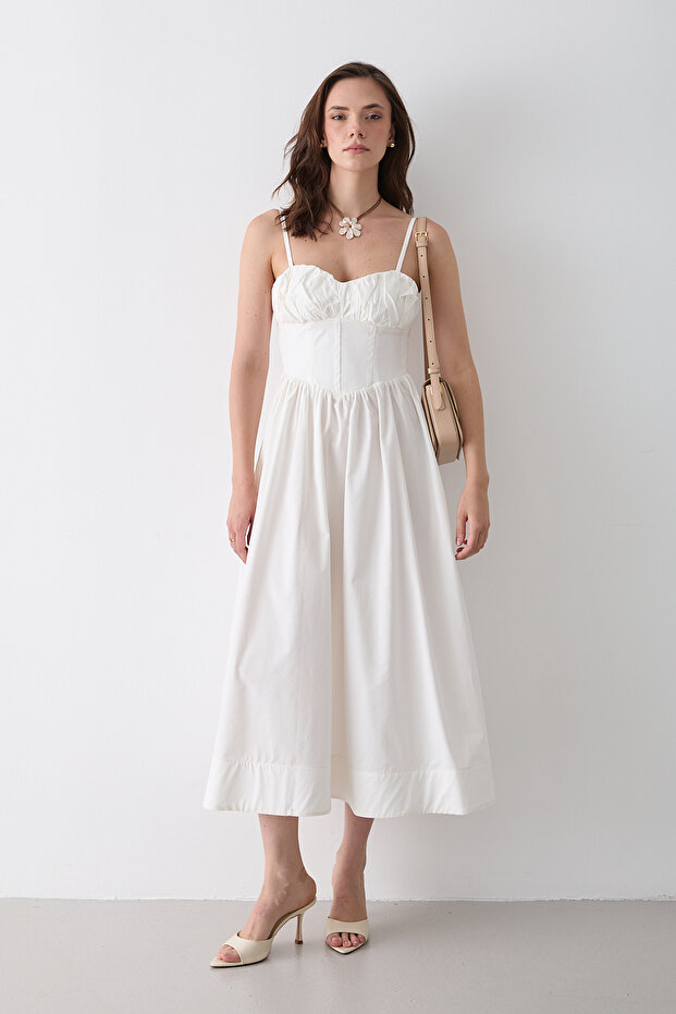 White Waist Detailed Poplin Dress - 2001