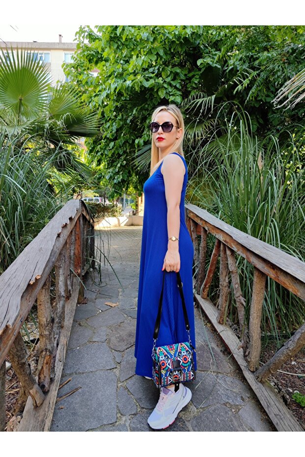 Mavi penye elbise - 4